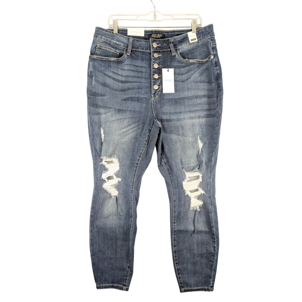 Judy Blue Jeans Womens 20W High Waist Skinny Fit‎ Distressed Dark Blue Denim NWT